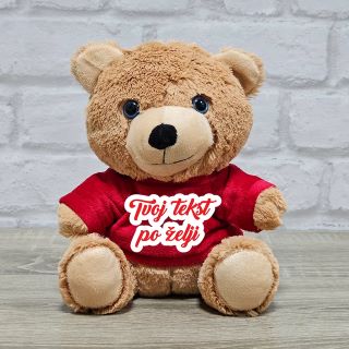 Meda 25cm sa štampom BearBox – personalizovani plišani poklon sa crvenom i braon majicom