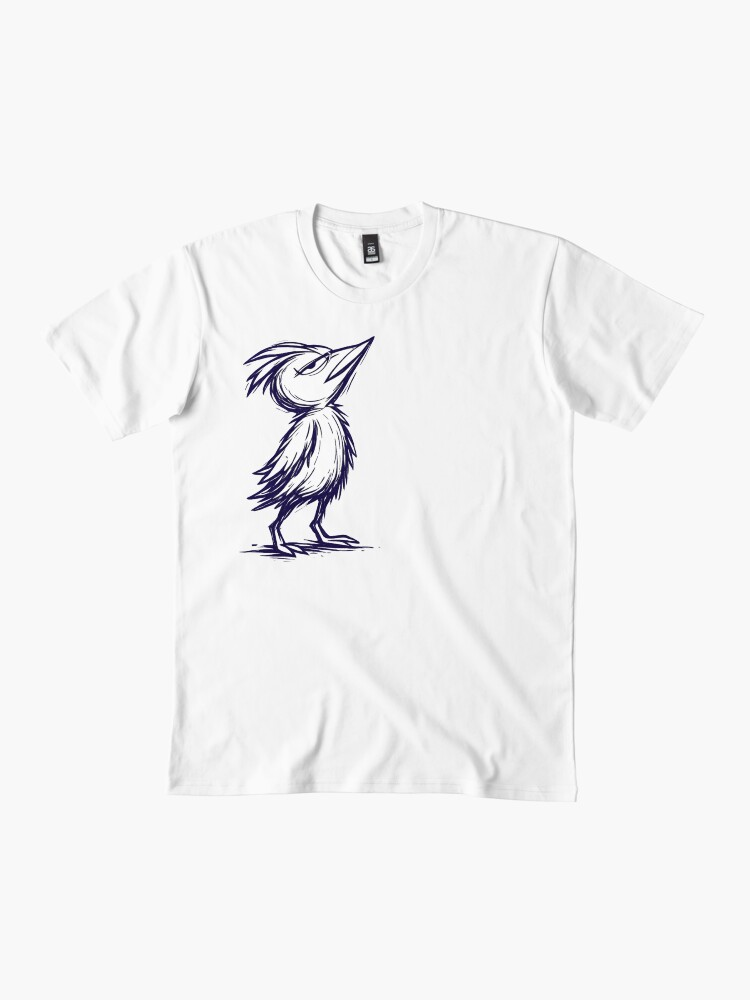 Whimsical bird character Chipy staring at the sun illustrated t-shirt design by InnerwayStudio