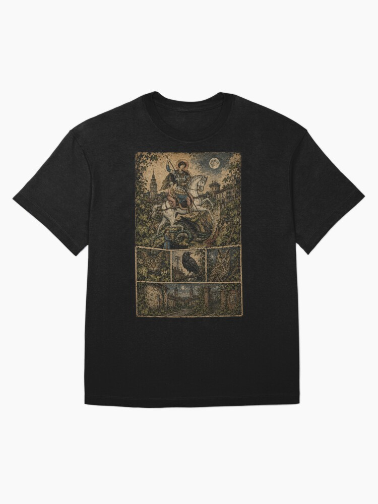 Urban folk inspired Saint George of Sombor t-shirt design representing Serbian cultural identity and symbolic heritage
