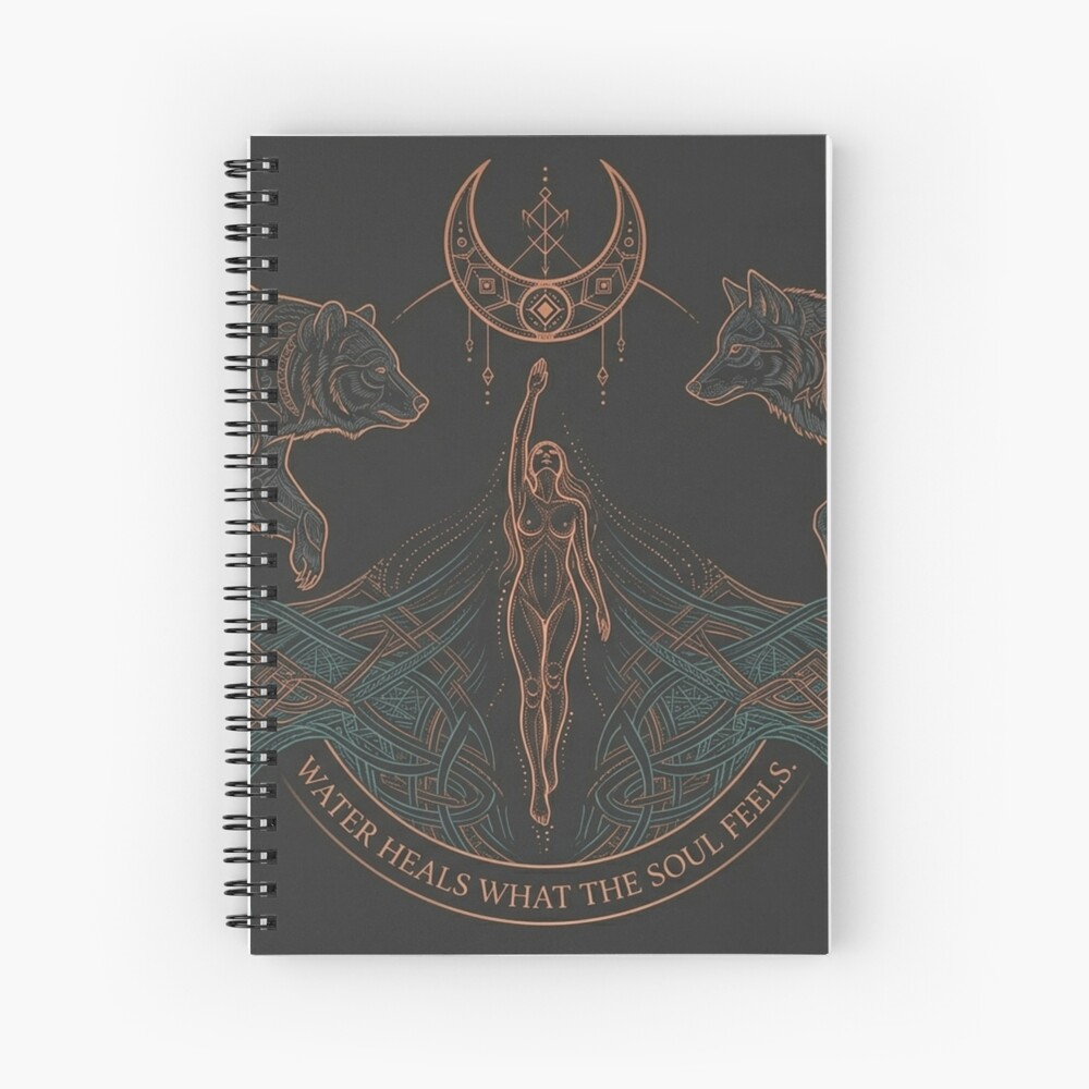 Mystical Slavic-inspired notebook with Water Heals What the Soul Feels design and guardian folklore aesthetic